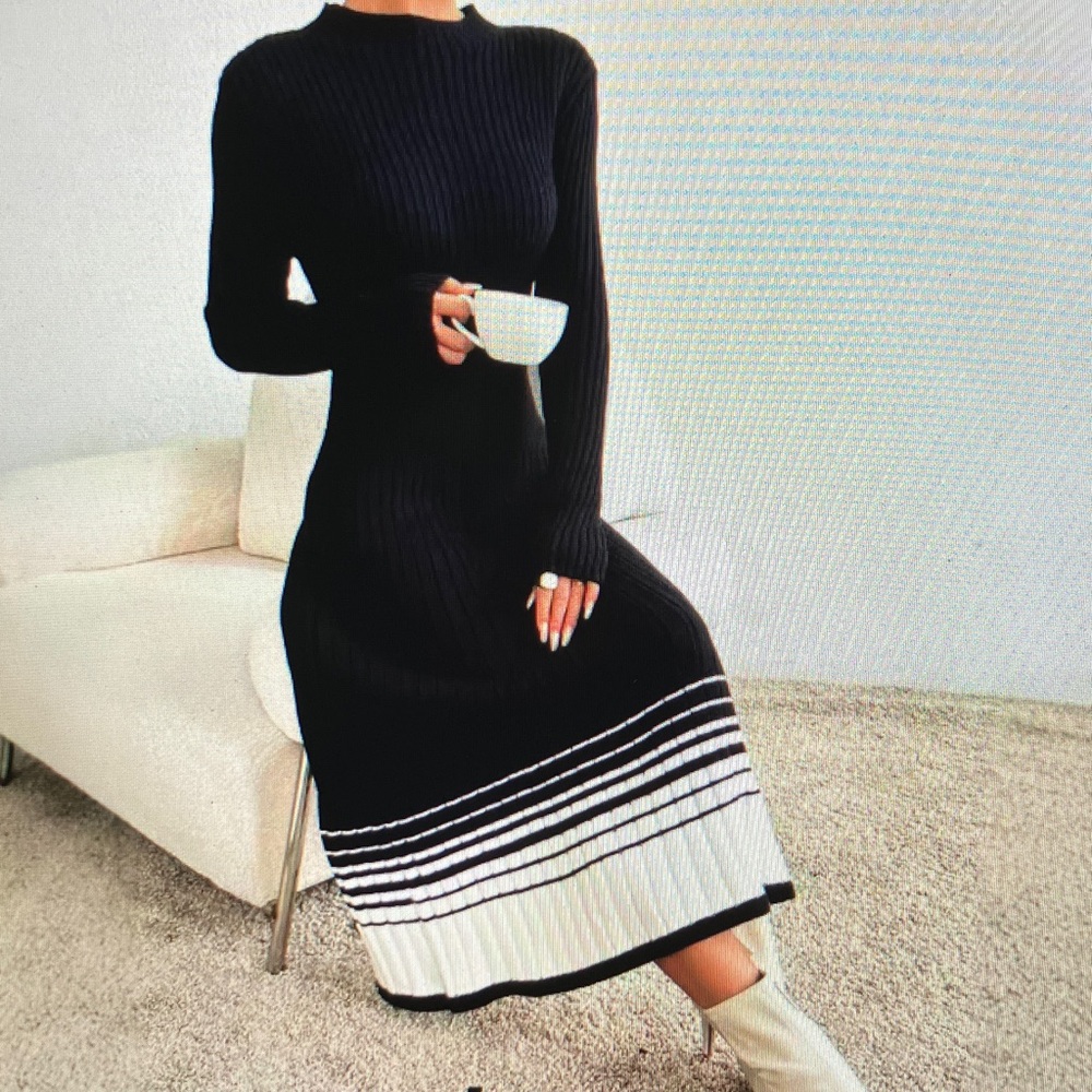 Elegant Black and White Knit Dress